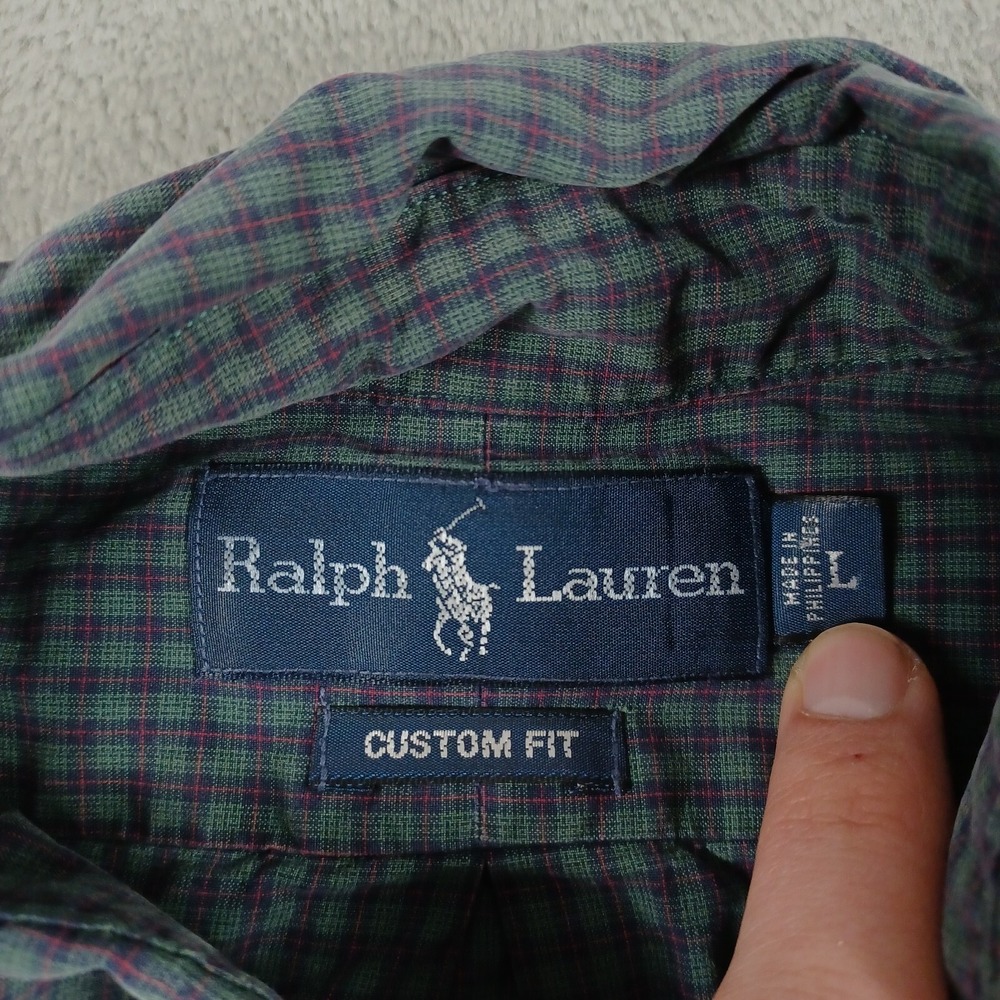 Ralph Lauren Shirt Mens Large Green Plaid Custom Fit Long Sleeve Preppy - Picture 4 of 7